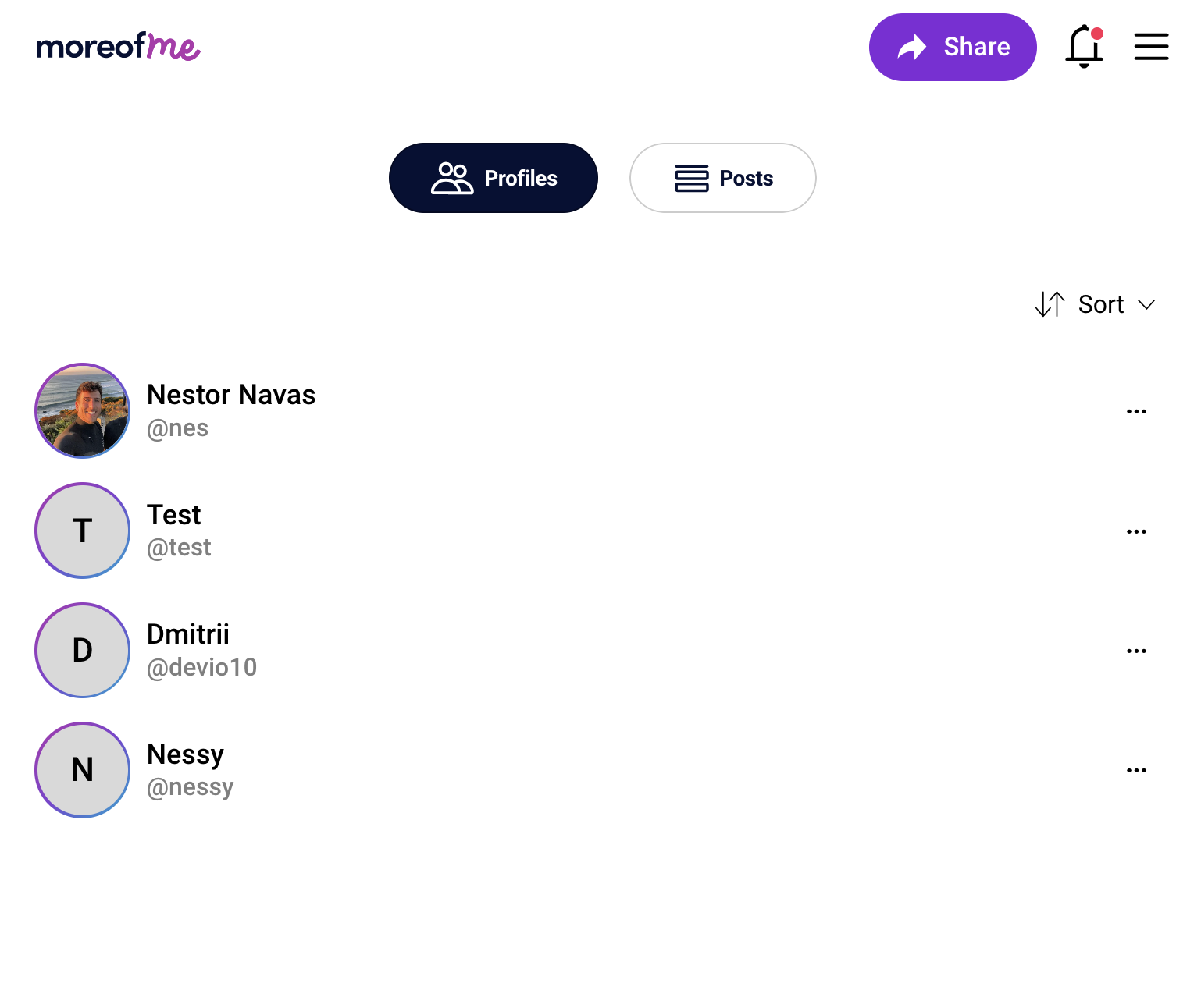 List of saved profiles