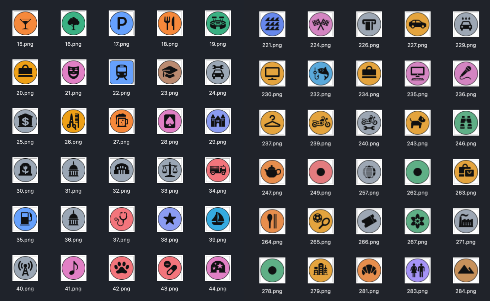 A lot of Apple Maps POI icons extracted as PNGs