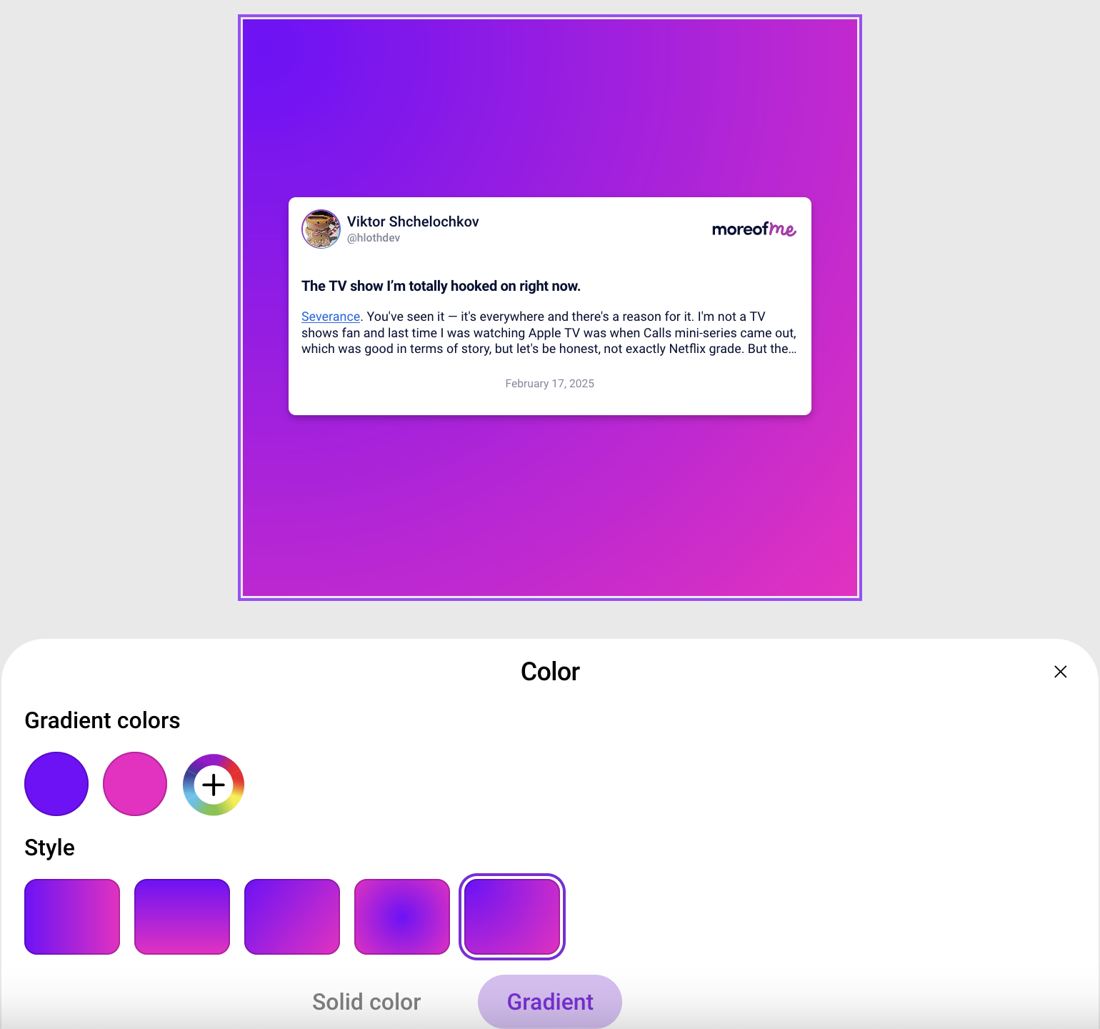 Color picker with different background gradient styles