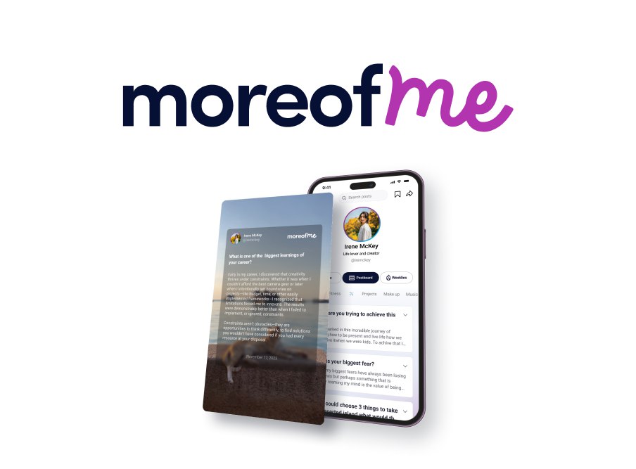 Moreofme banner with phone mockup with screenshot