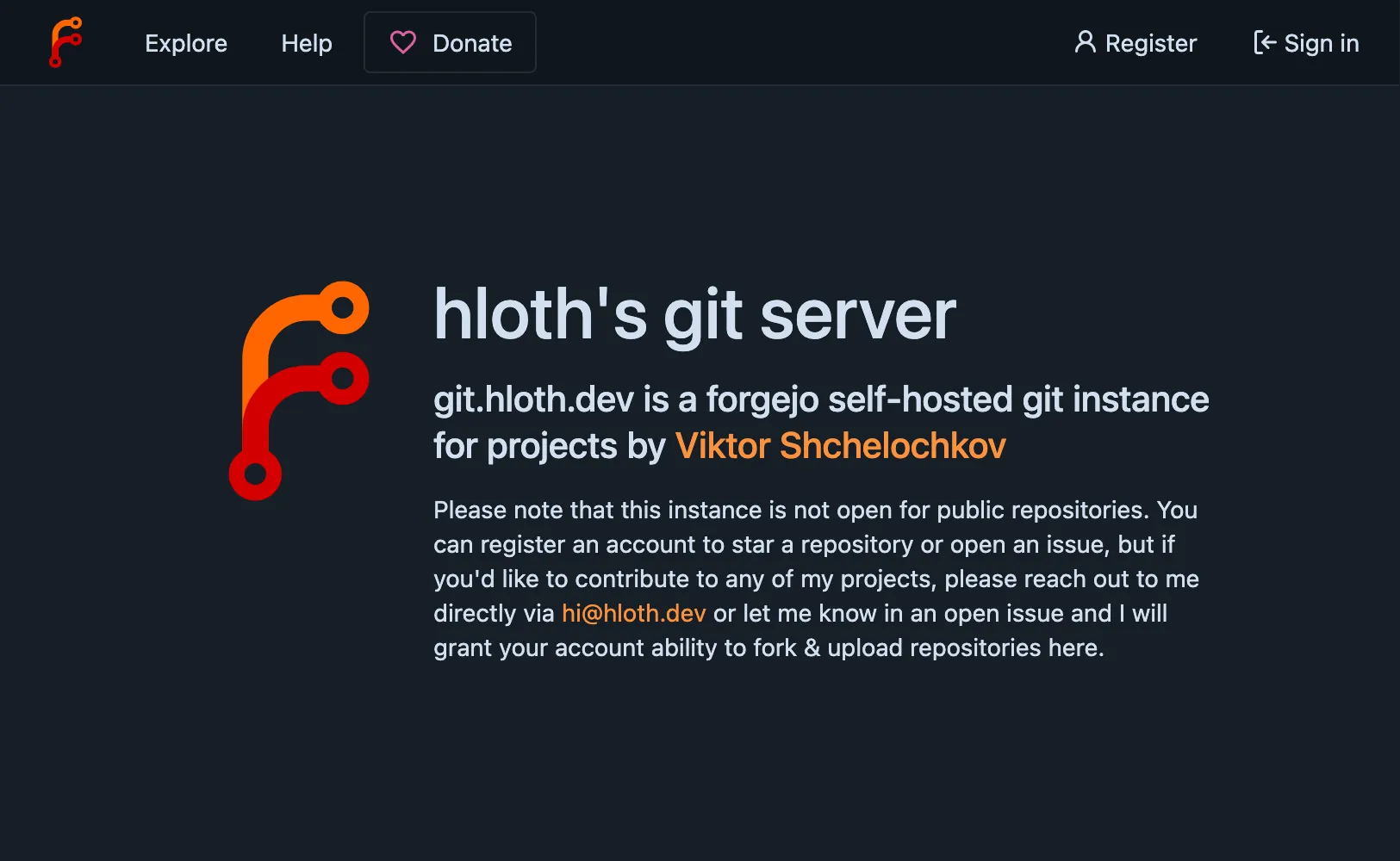 Screenshot of git.hloth.dev main page