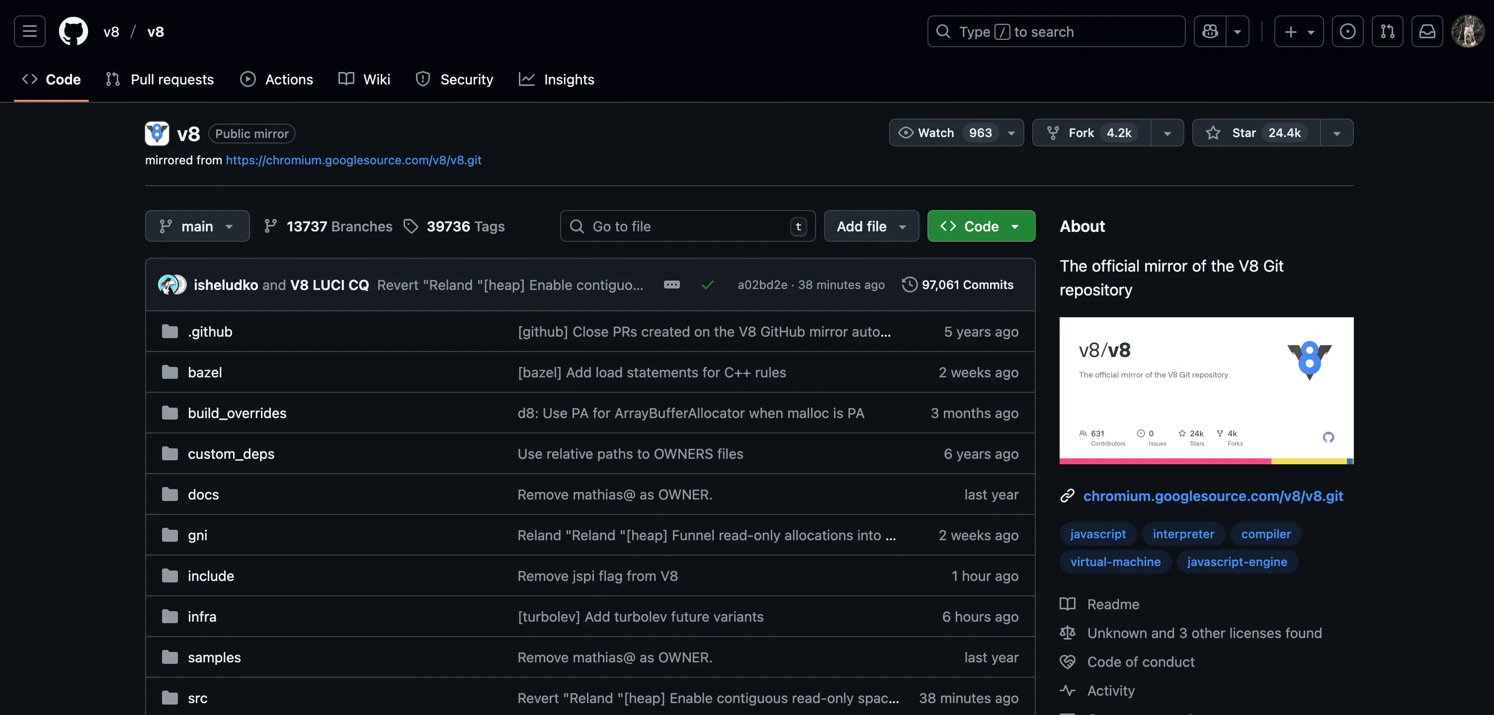v8/v8 repository with "mirrored from" label
