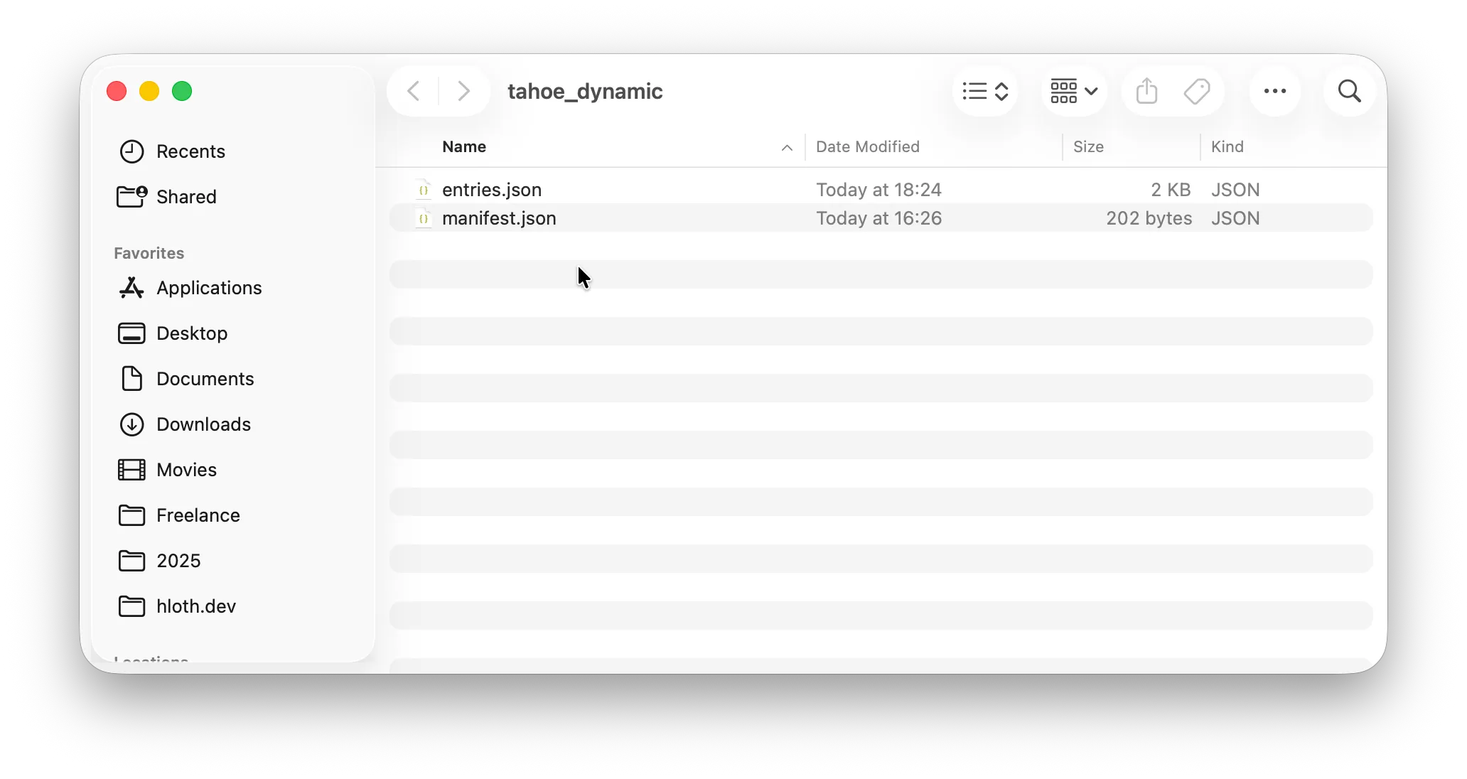 Finder screenshot with "entries.json" and "manifest.json" files