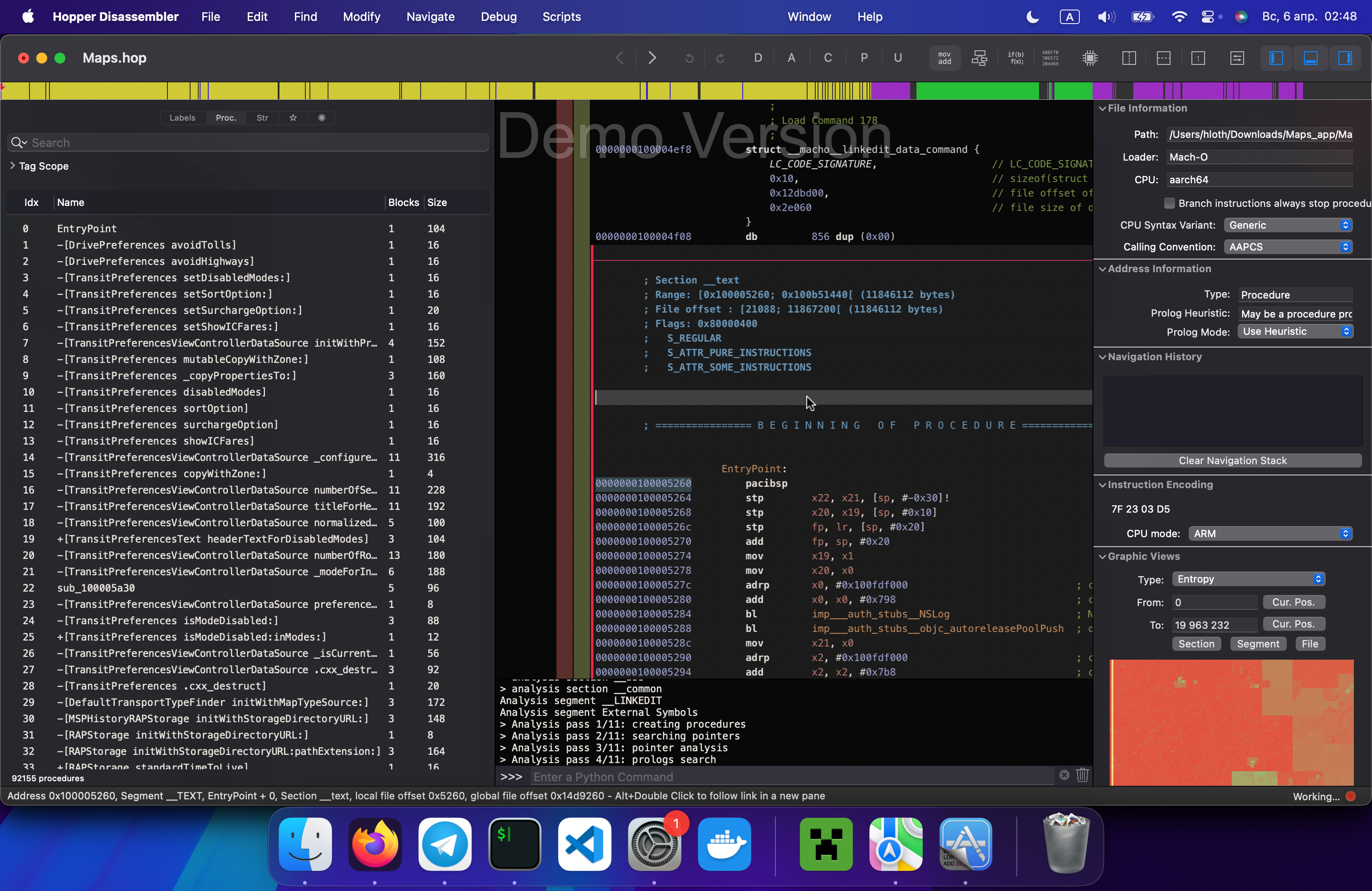 Decompiled Maps app through Hopper Disassembler tool