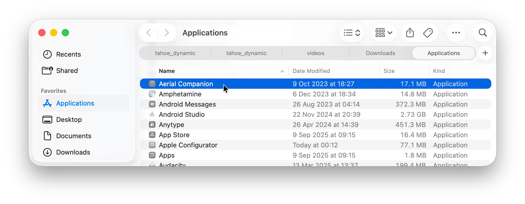 Aerial Companion in Applications folder