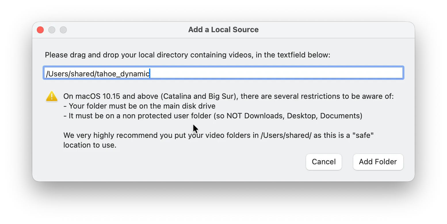 Aerial's "Add a Local Source" dialog