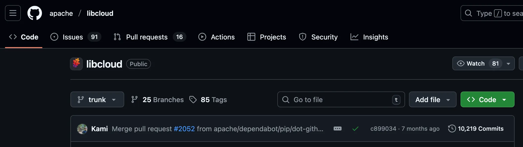 The same apache/libcloud repository but without "mirrored from" label