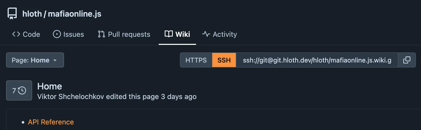 Screenshot of wiki page in hloth/mafiaonline.js repository